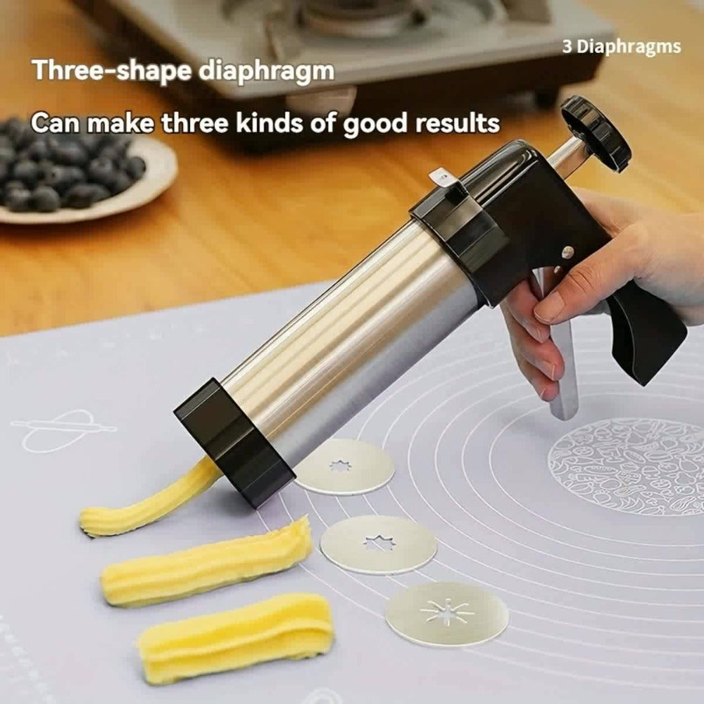 Eight-Piece Manual Cookie Press with Eight Discs and Stable Base for Biscuits and Pastry Baking