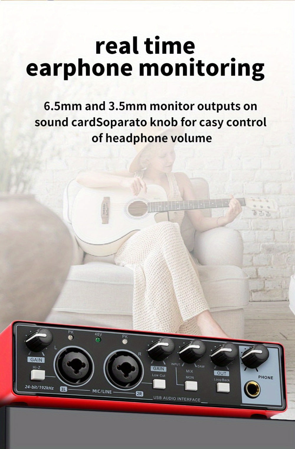 2-Channel USB Audio Interface, 24-Bit/192kHz with 48V Phantom Power detail image - detail view 20