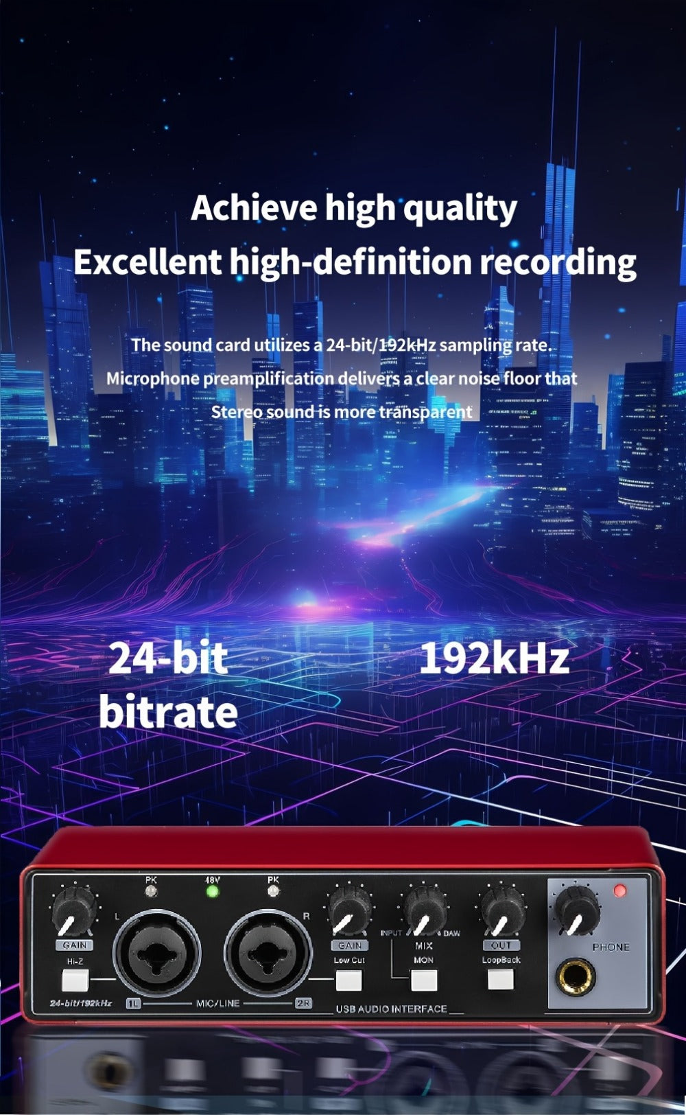 2-Channel USB Audio Interface, 24-Bit/192kHz with 48V Phantom Power detail image - detail view 21