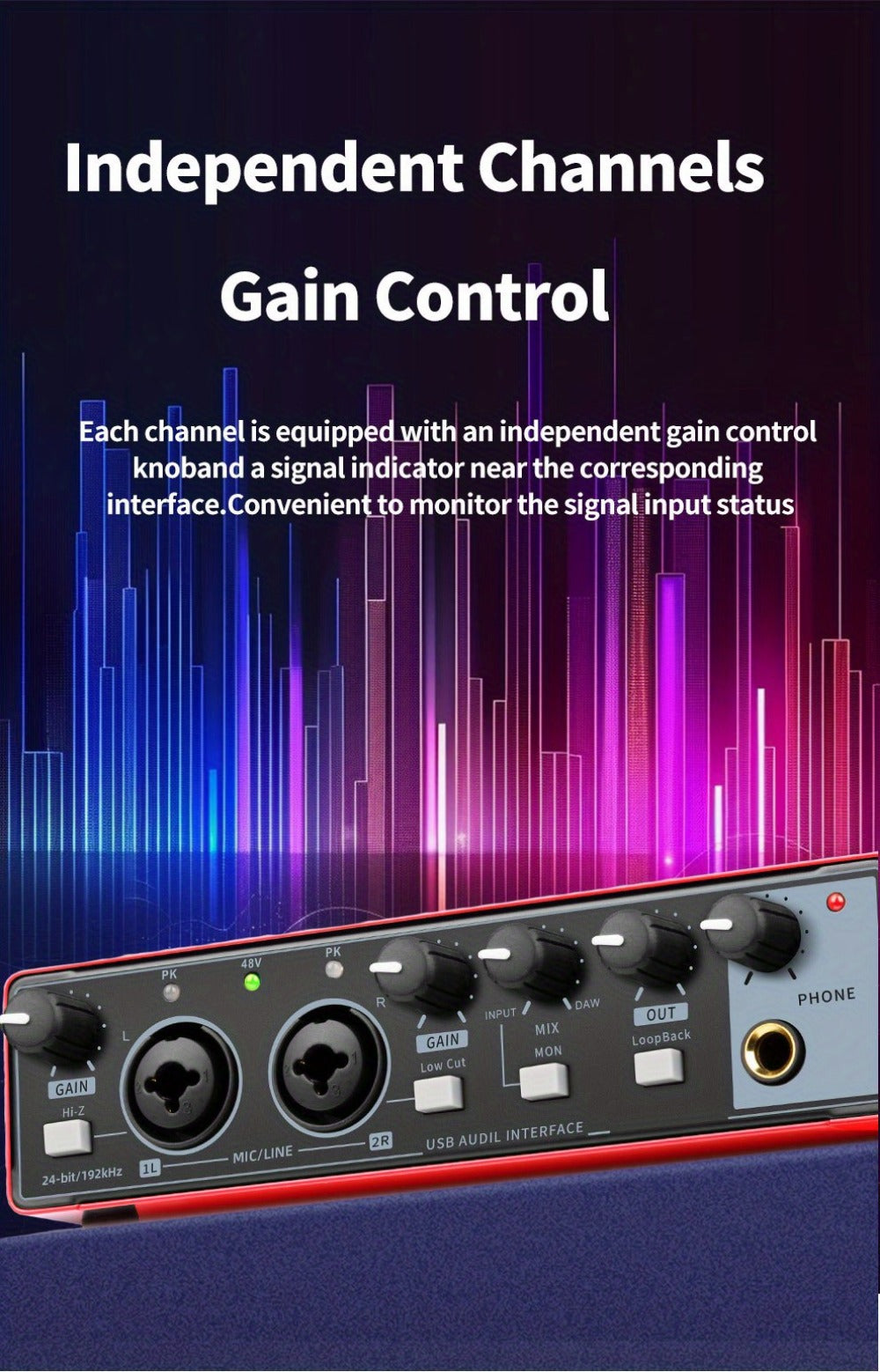 2-Channel USB Audio Interface, 24-Bit/192kHz with 48V Phantom Power detail image - detail view 23