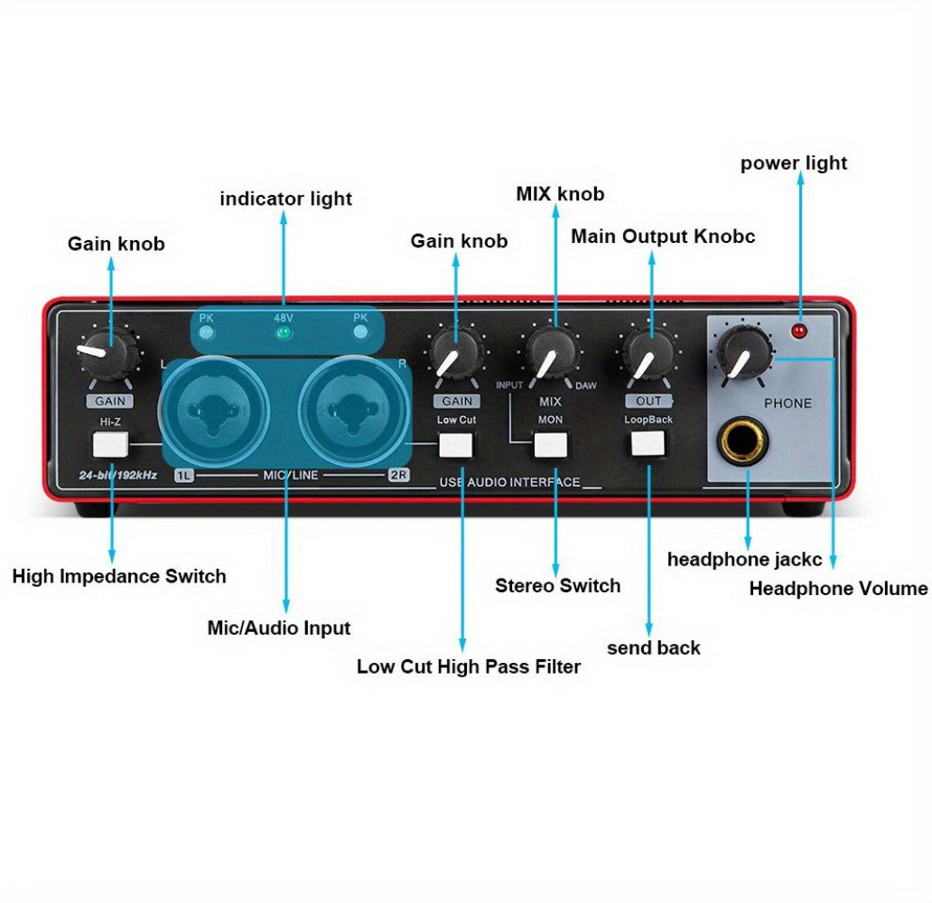 2-Channel USB Audio Interface, 24-Bit/192kHz with 48V Phantom Power detail image - detail view 28