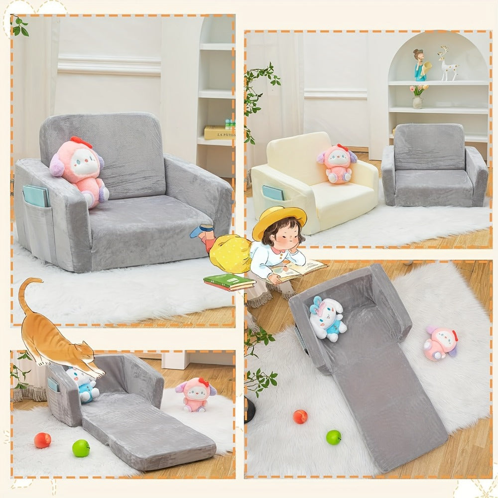2-in-1 Foldable Kids Convertible Sofa Chair with Fold-Out Lounger detail image - detail view 10
