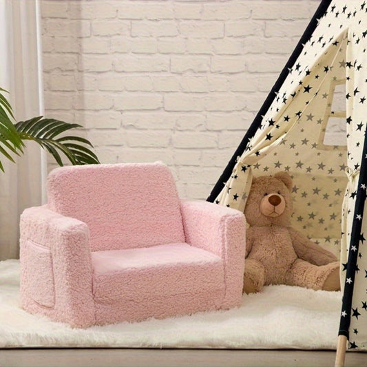 Kids Sofa, Bed 2-in-1 Convertible Sherpa Folding Chair, Pull-Out Recliner with Double shown in the main product view
