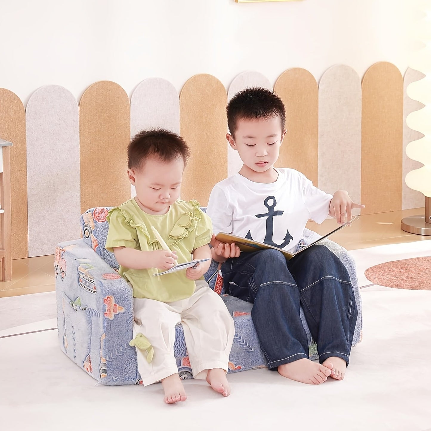 Kids Sofa Chair shown in the Vehicles-Glow in The Dark option