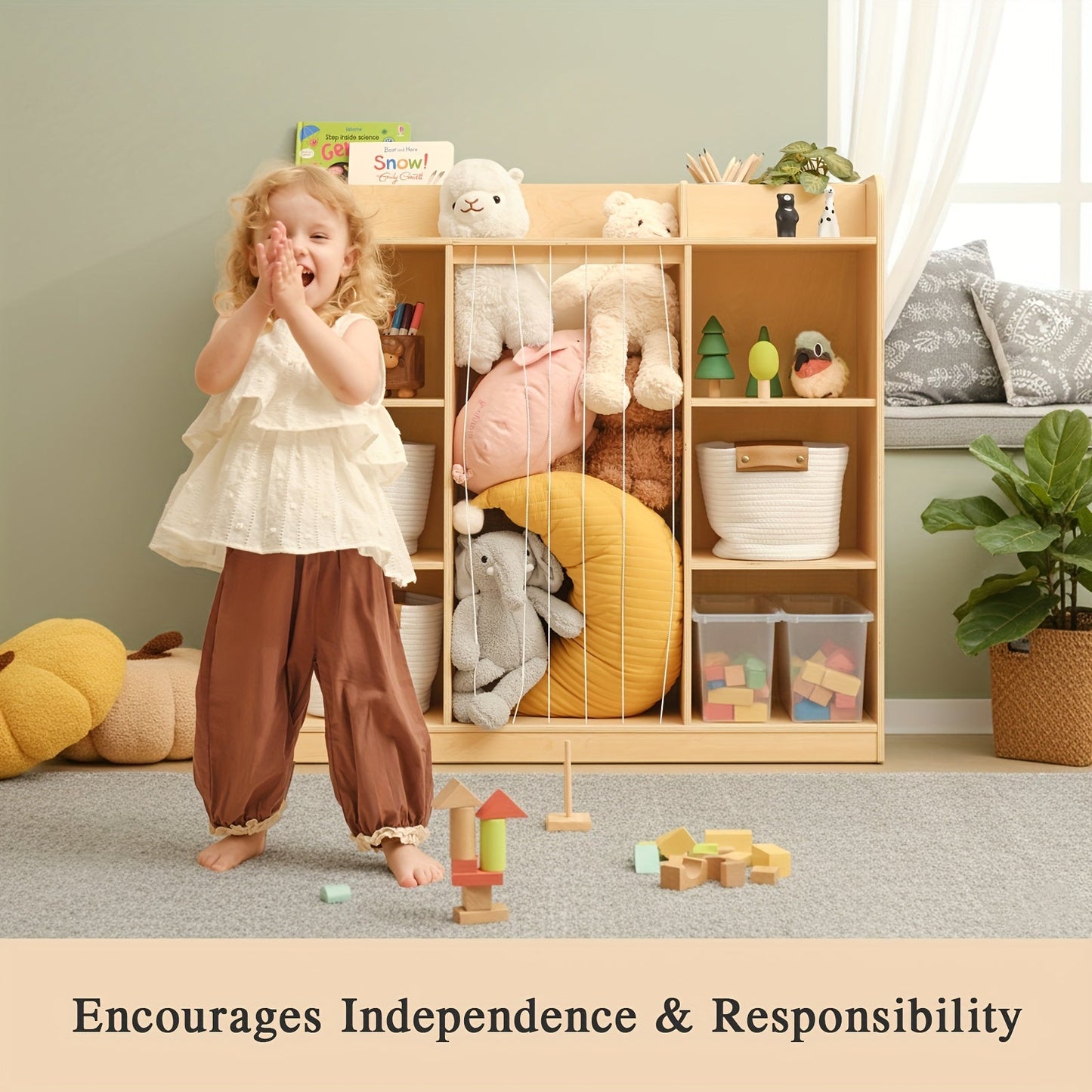 Kids Storage Cabinet shown in the Premium Wood option