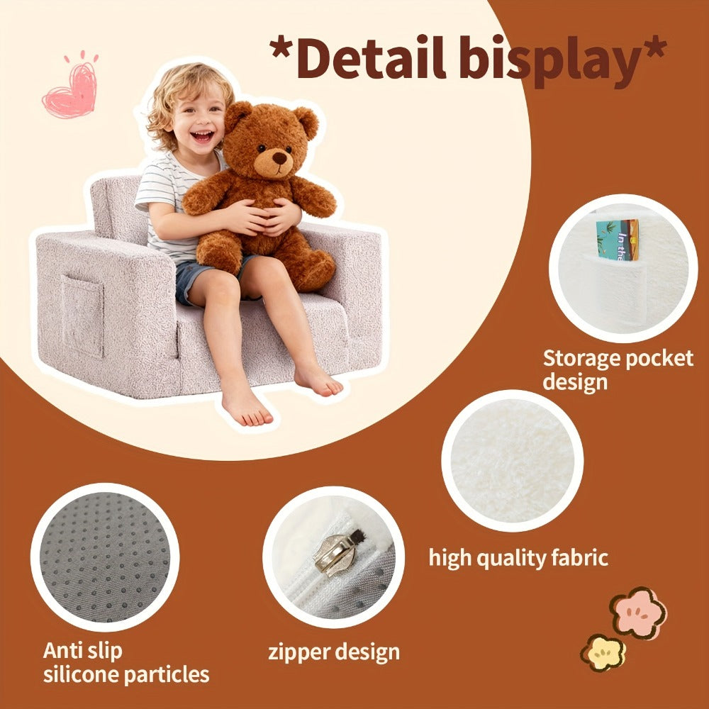 2-in-1 Velvet Kids Convertible Sofa Chair with Fold-Out Lounger for Kids' Room detail image - detail view 13