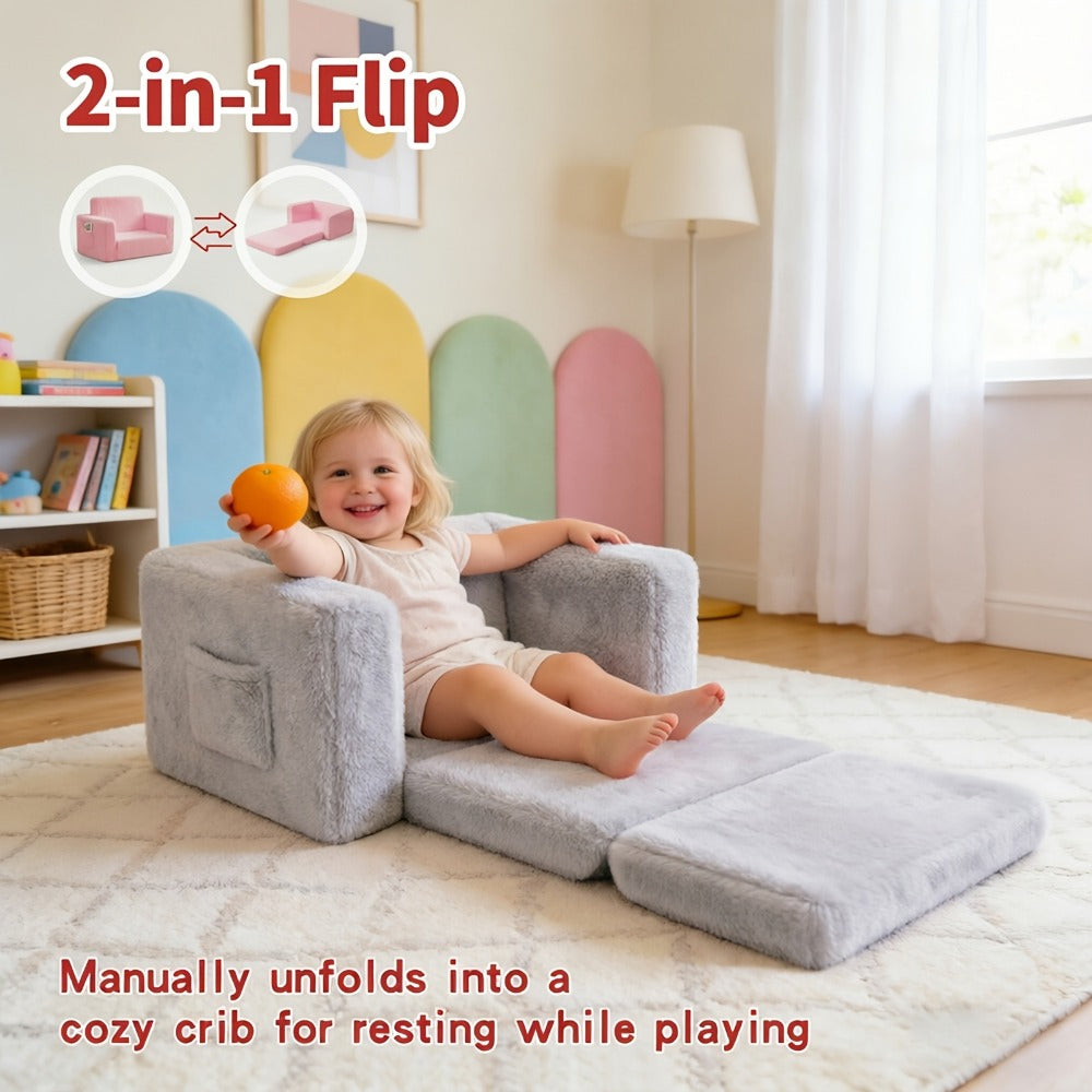 2-in-1 Velvet Kids Convertible Sofa Chair with Fold-Out Lounger for Kids' Room detail image - detail view 5