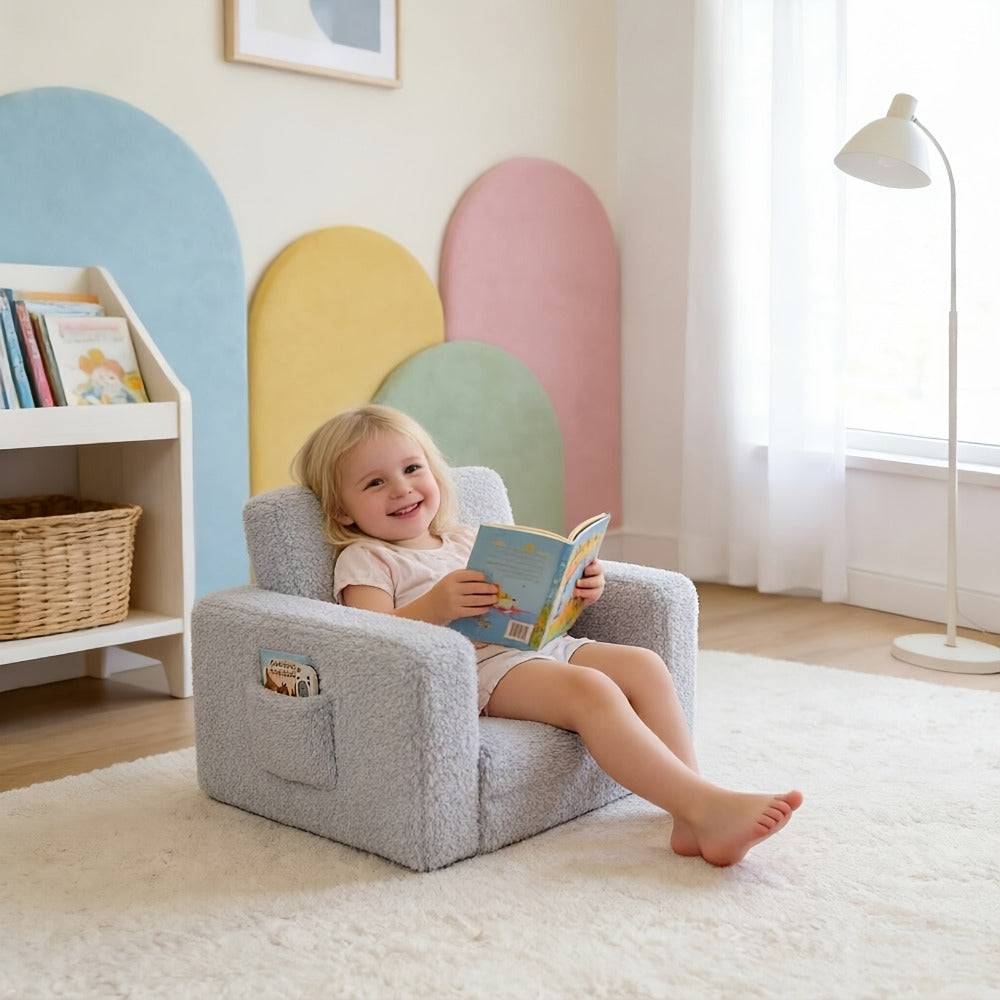 2-in-1 Velvet Kids Convertible Sofa Chair with Fold-Out Lounger for Kids' Room detail image - detail view 8