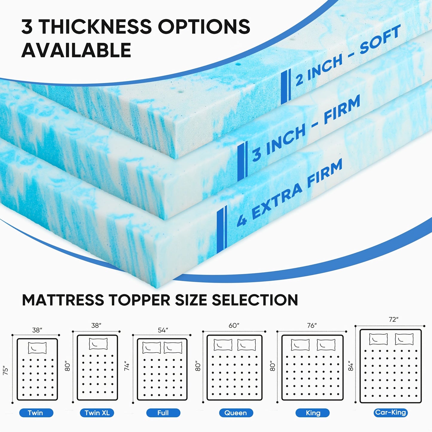 Mattress Topper shown in the Cal-King (3 Inch) option