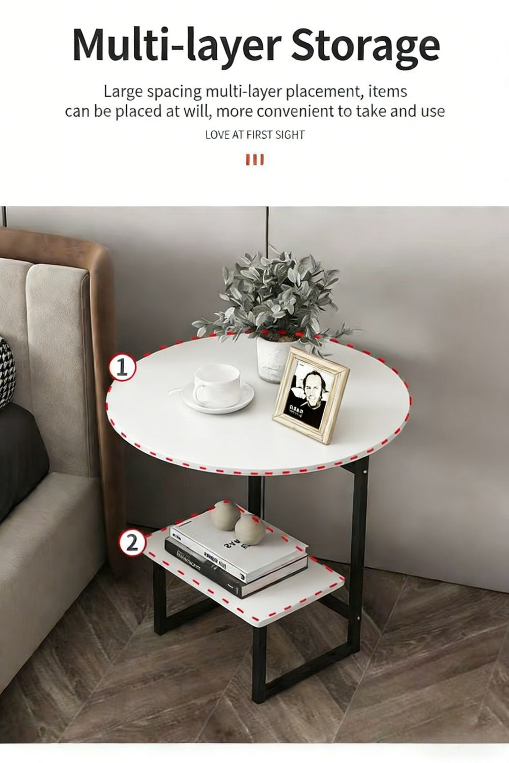 2-Layer Metal Side Table, Bedside End Table for Work, Display, and Everyday Use detail image - detail view 18