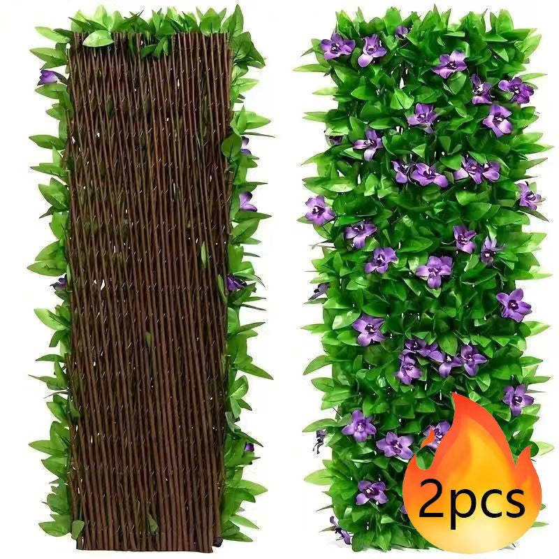 Artificial Vine Privacy Fence shown in the Purple Orchid, 2pcs option