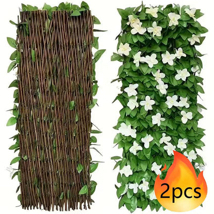 Artificial Vine Privacy Fence shown in the White Orchids, 2pcs option