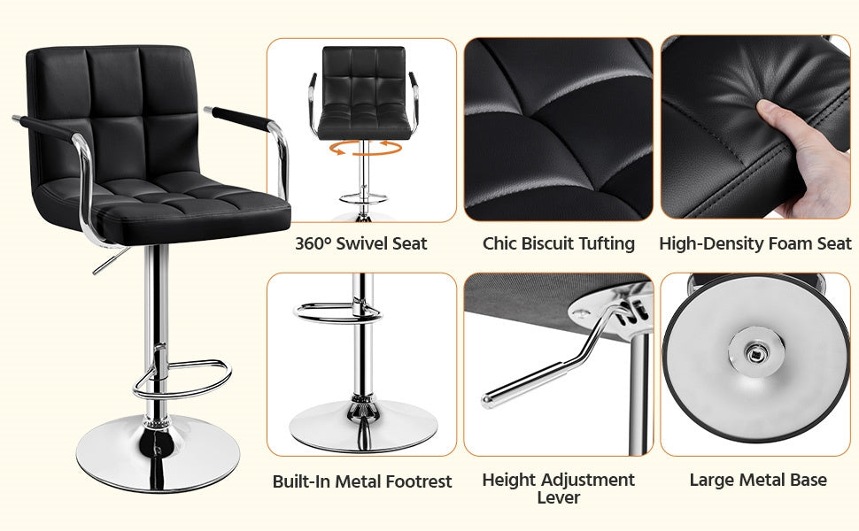 2-Piece Set Faux Leather Bar Stool for Kitchen and Dining Room detail image - detail view 19