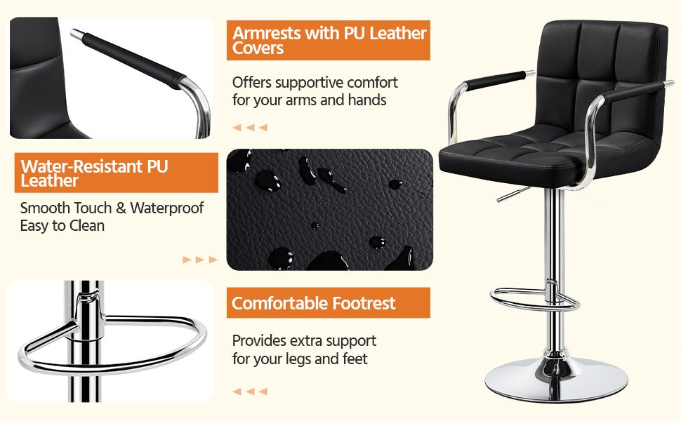 2-Piece Set Faux Leather Bar Stool for Kitchen and Dining Room detail image - detail view 20