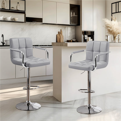 Bar Stool, Bar Stools Set of 2 Adjustable Height Swivel PU Leather with Backrest Footrest shown in the main product view
