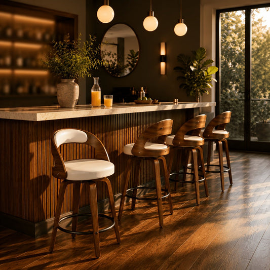 2-Piece Set Faux Leather Bar Stools with Solid Wood Construction and Adjustable Height detail image