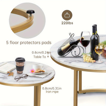 2-Piece Set Faux Marble Coffee Table, Living Room Center Table detail image - detail view 12