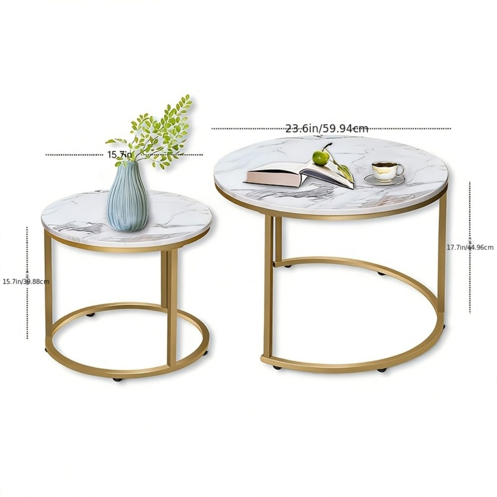2-Piece Set Faux Marble Coffee Table, Living Room Center Table detail image - detail view 14