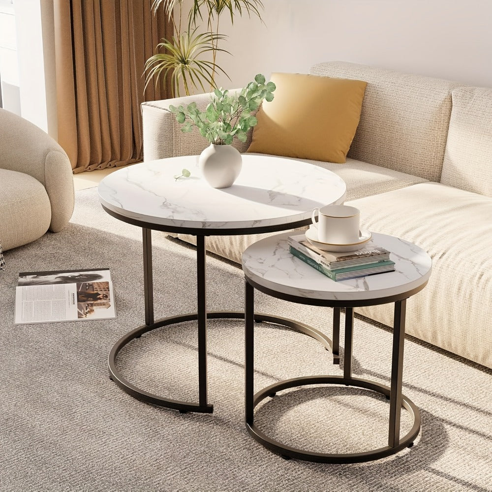 2-Piece Set Faux Marble Coffee Table, Living Room Center Table detail image - detail view 4