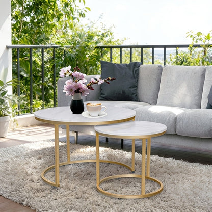 2-Piece Set Faux Marble Coffee Table, Living Room Center Table detail image - detail view 6