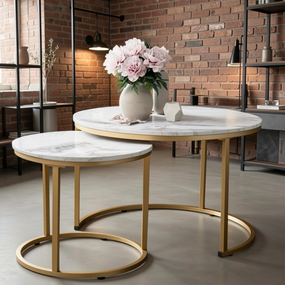 2-Piece Set Faux Marble Coffee Table, Living Room Center Table detail image - detail view 7