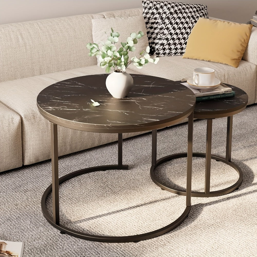 2-Piece Set Faux Marble Coffee Table, Living Room Center Table detail image - detail view 8