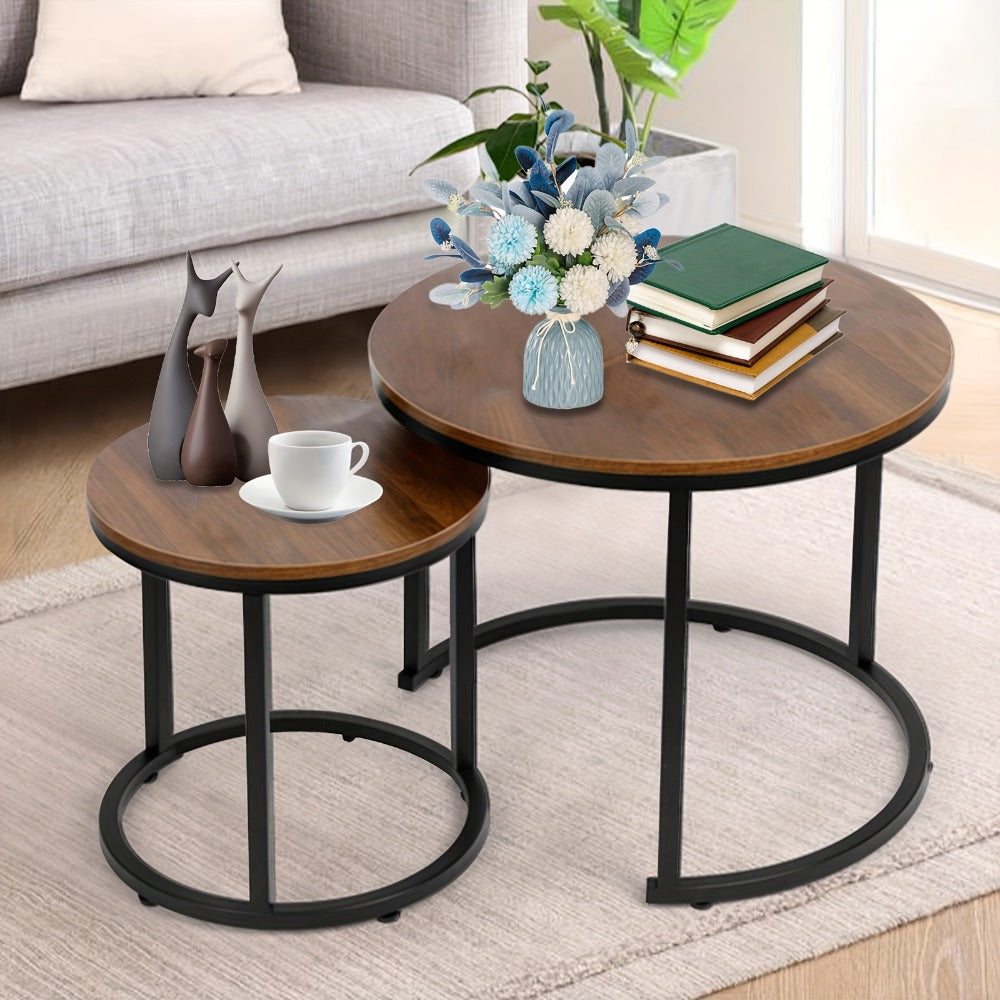 Coffee Table, Circular Nesting Coffee Tables Set of 2 - Faux Marble Top & Metal Frame shown in the main product view