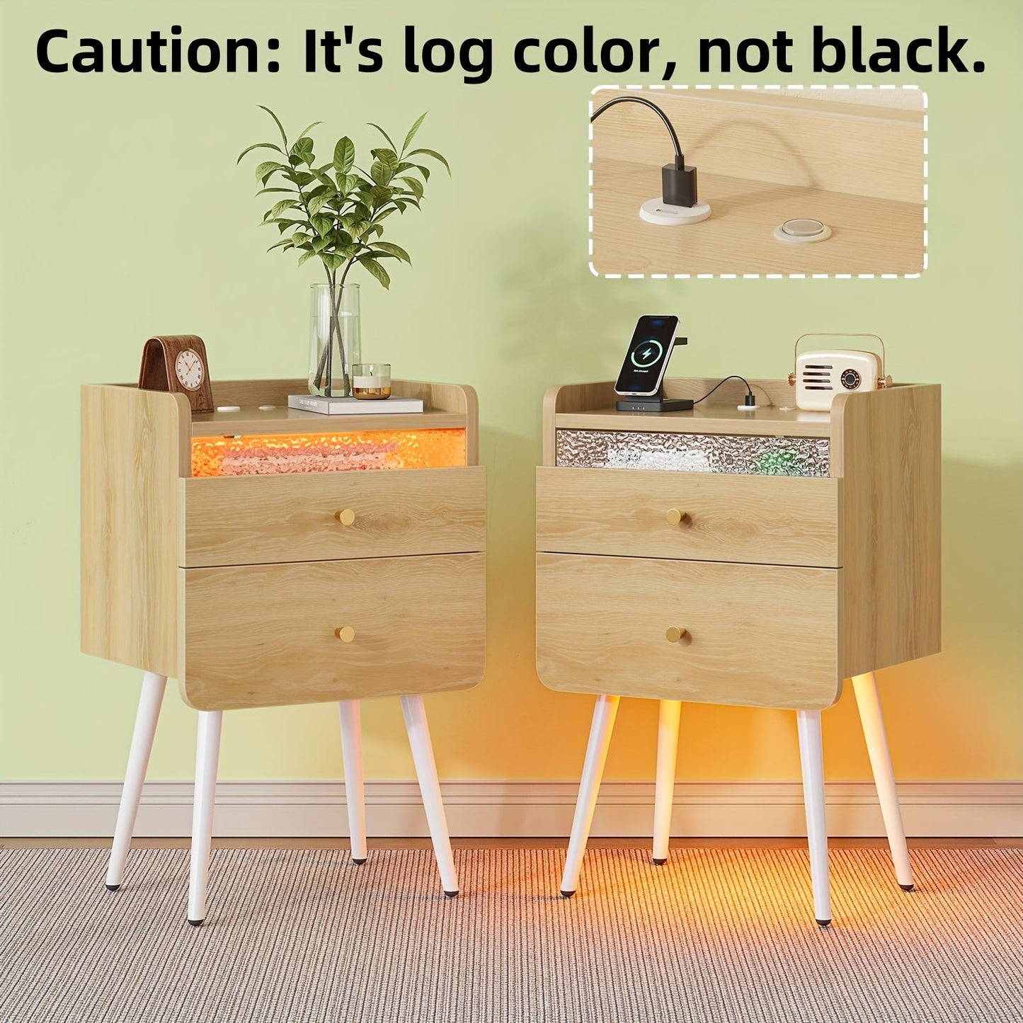 Nightstand shown in the Black, 1 set-2 Drawers option