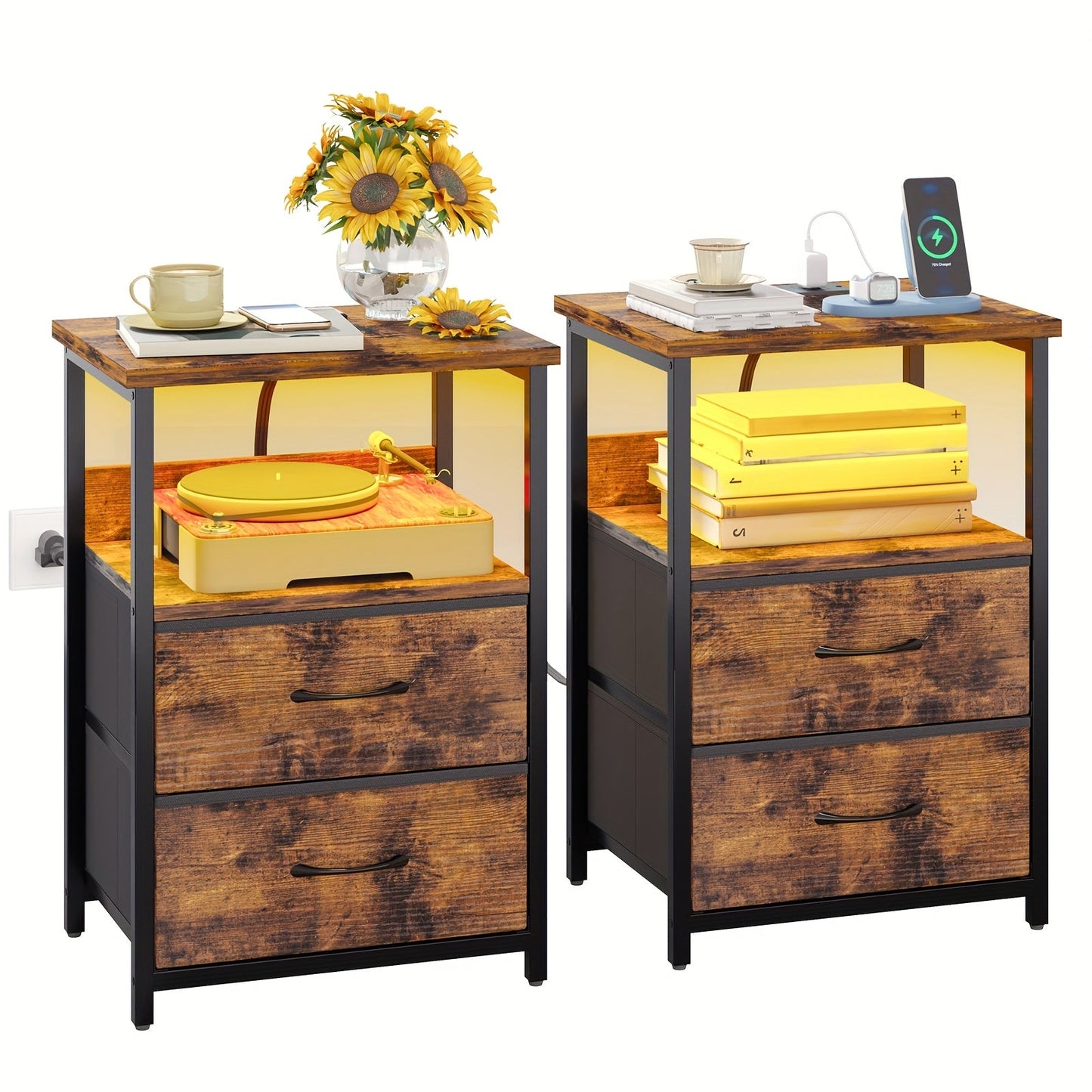 Nightstand shown in the 2pcs-2 Drawers-Brown option
