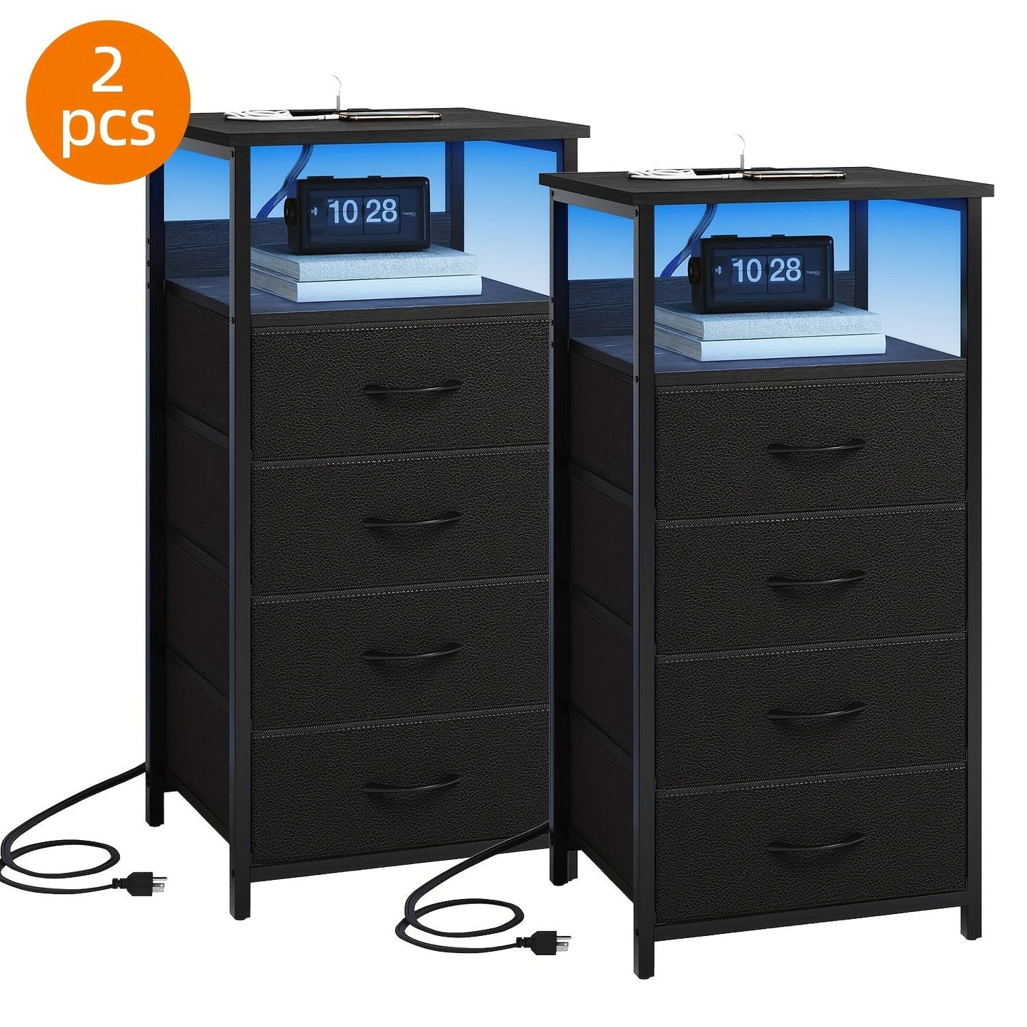 Nightstand shown in the 2pcs-4 Drawers-Black option