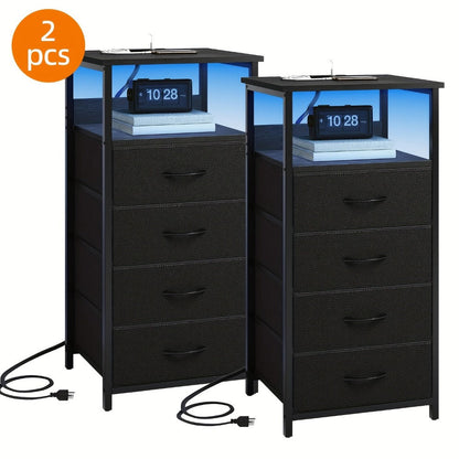 2-Piece Set Nightstand with Charging Station and LED Lighting for Bedroom detail image - detail view 16