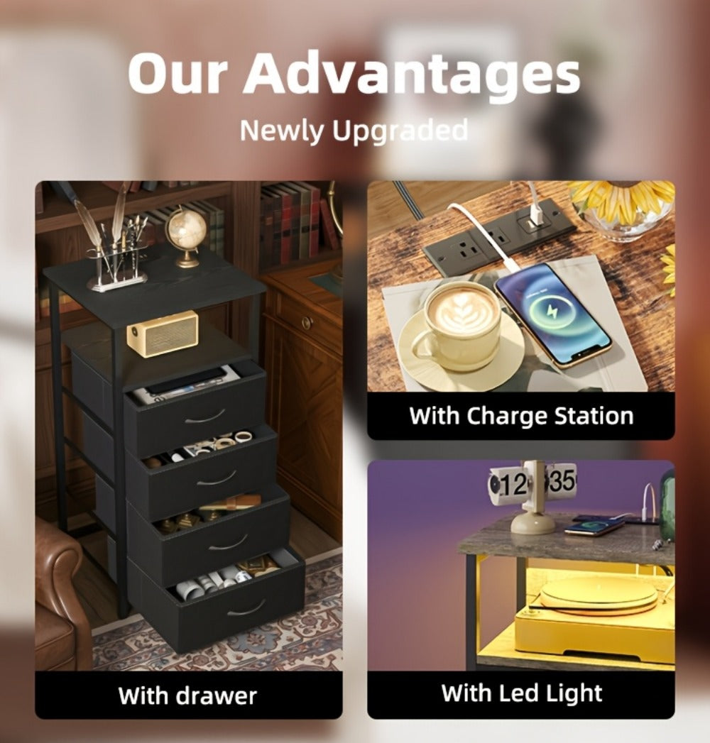 2-Piece Set Nightstand with Charging Station and LED Lighting for Bedroom detail image - detail view 31
