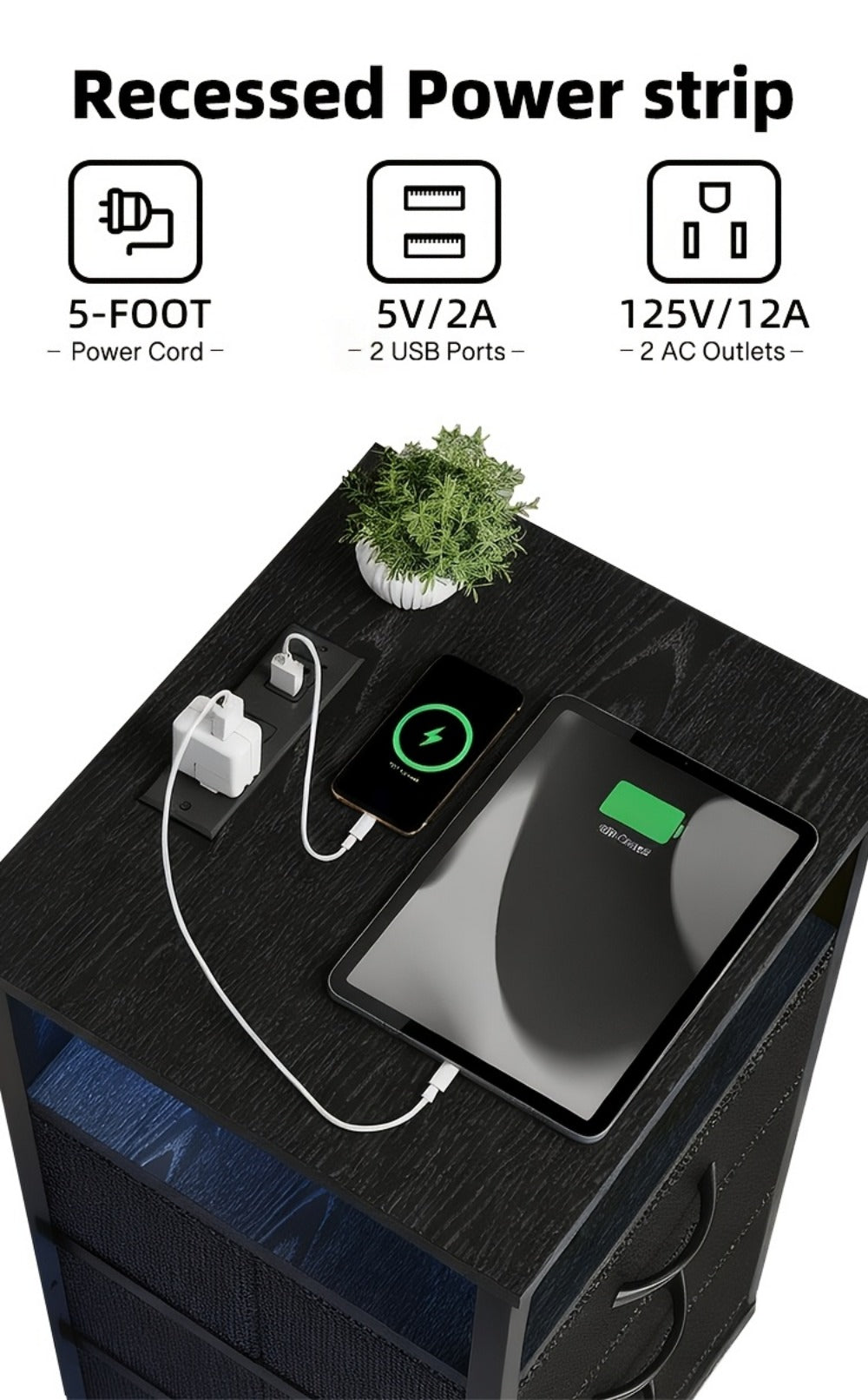 2-Piece Set Nightstand with Charging Station and LED Lighting for Bedroom detail image - detail view 33