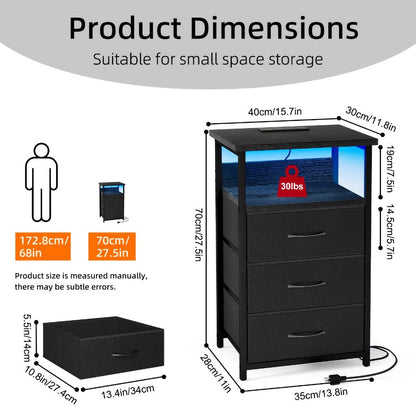2-Piece Set Nightstand with Charging Station and LED Lighting for Bedroom detail image - detail view 4