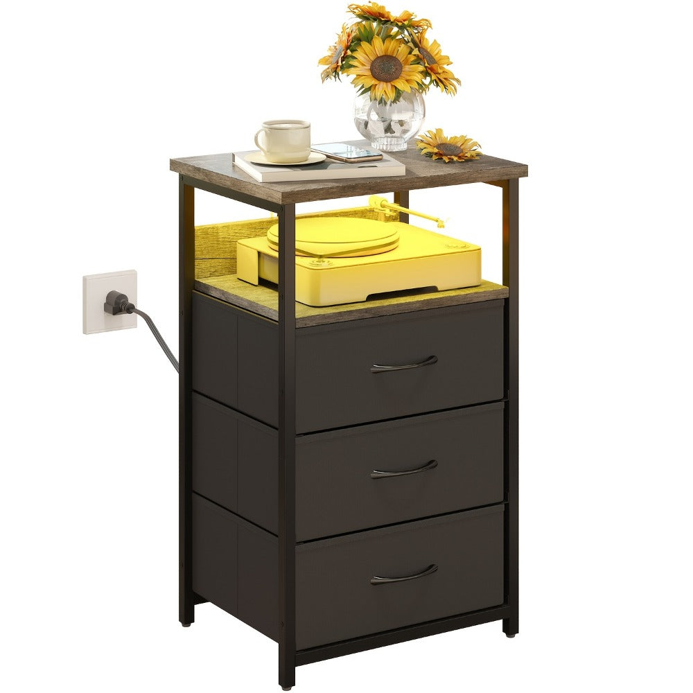2-Piece Set Nightstand with Charging Station and LED Lighting for Bedroom detail image - detail view 7