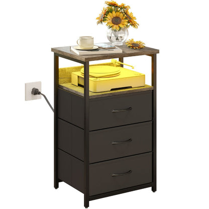 2-Piece Set Nightstand with Charging Station and LED Lighting for Bedroom detail image - detail view 7
