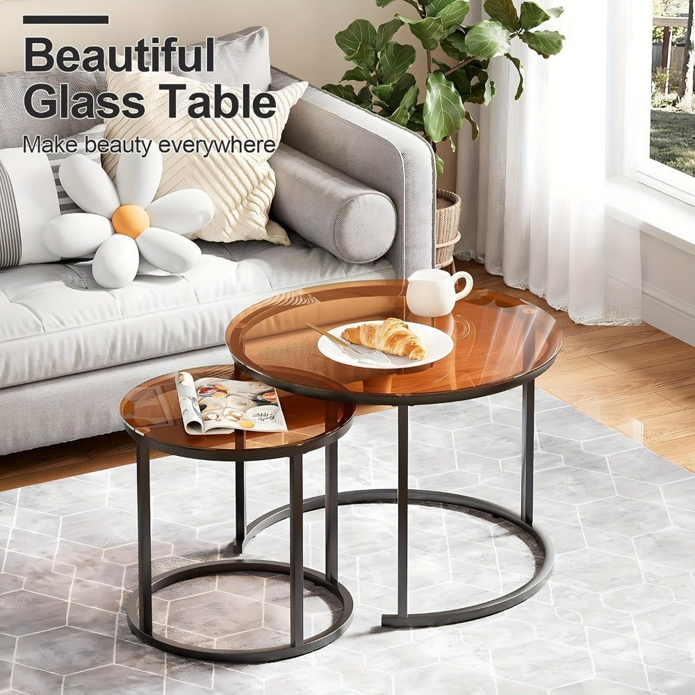 2-Piece Set Round Coffee Table with Stackable Design for Living Room detail image - detail view 11