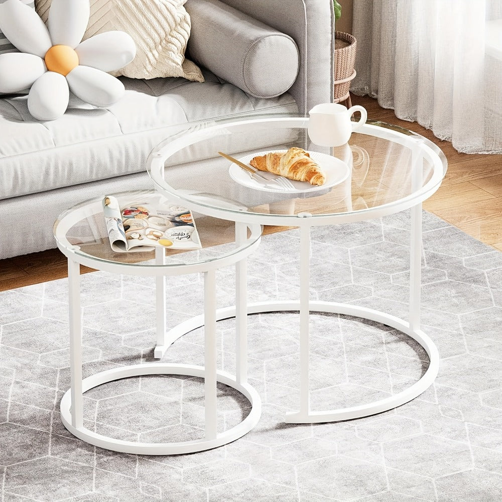 2-Piece Set Round Coffee Table with Stackable Design for Living Room detail image - detail view 3