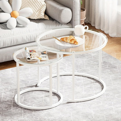 2-Piece Set Round Coffee Table with Stackable Design for Living Room detail image - detail view 3