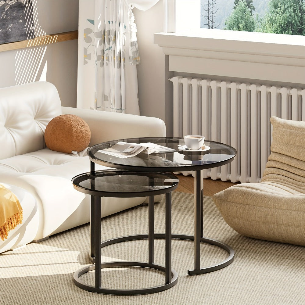 2-Piece Set Round Coffee Table with Stackable Design for Living Room detail image - detail view 4