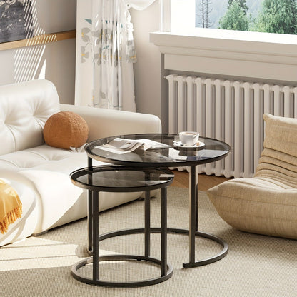 2-Piece Set Round Coffee Table with Stackable Design for Living Room detail image - detail view 4