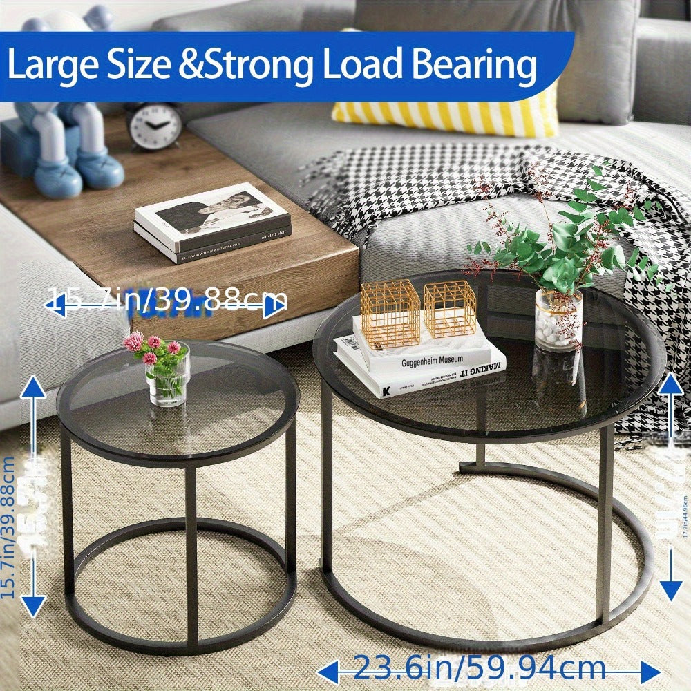 2-Piece Set Round Coffee Table with Stackable Design for Living Room detail image - detail view 5