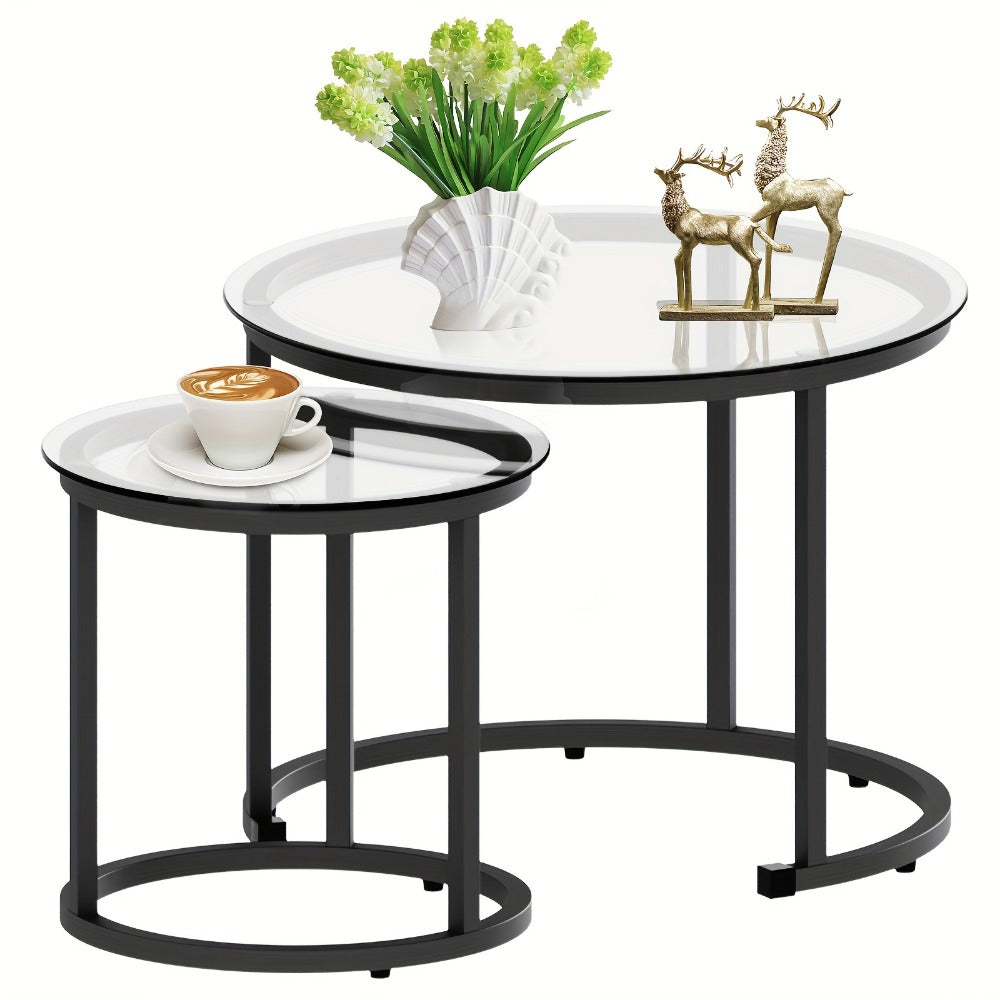 2-Piece Set Round Coffee Table with Stackable Design for Living Room detail image - detail view 6