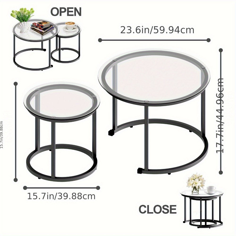 2-Piece Set Round Coffee Table with Stackable Design for Living Room detail image - detail view 7