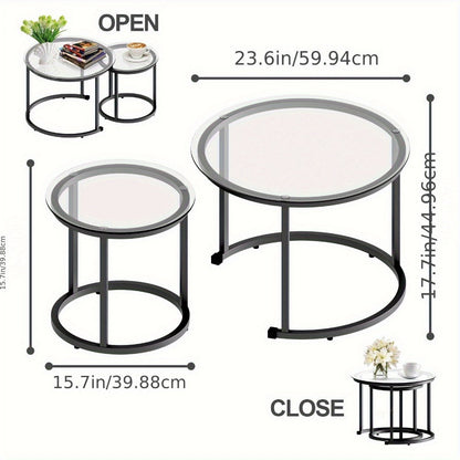 2-Piece Set Round Coffee Table with Stackable Design for Living Room detail image - detail view 7