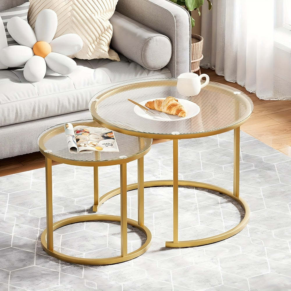 2-Piece Set Round Coffee Table with Stackable Design for Living Room detail image - detail view 8