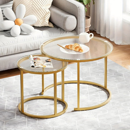 2-Piece Set Round Coffee Table with Stackable Design for Living Room detail image - detail view 8