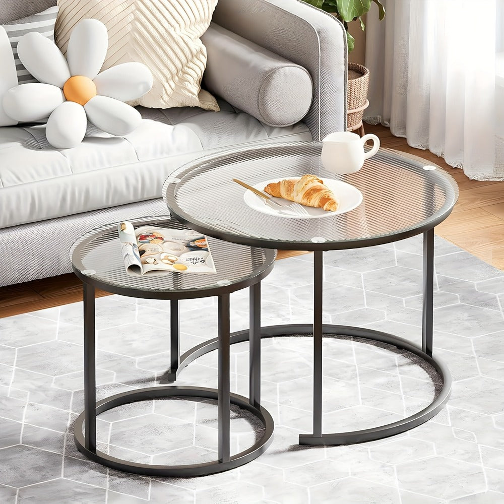 2-Piece Set Round Coffee Table with Stackable Design for Living Room detail image - detail view 9