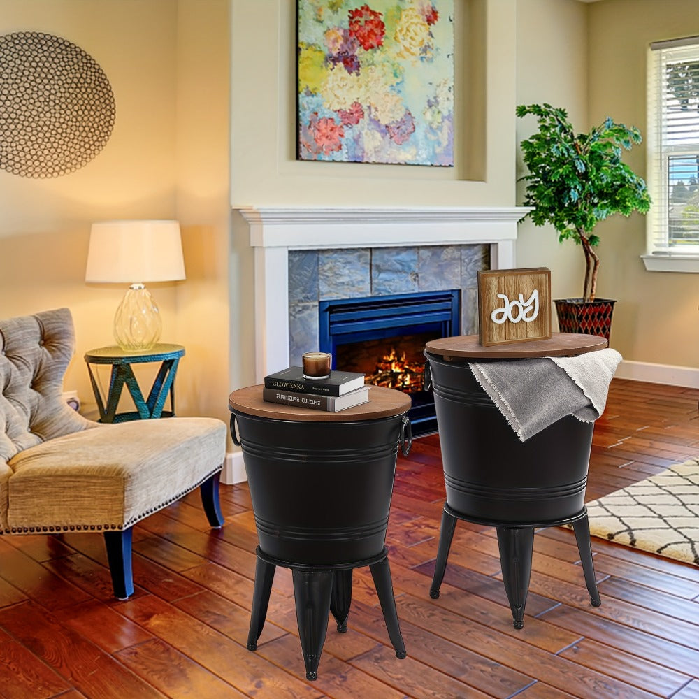 2-Piece Set Round End Table with Stackable Design for Work, Display, and Everyday Use detail image - detail view 5