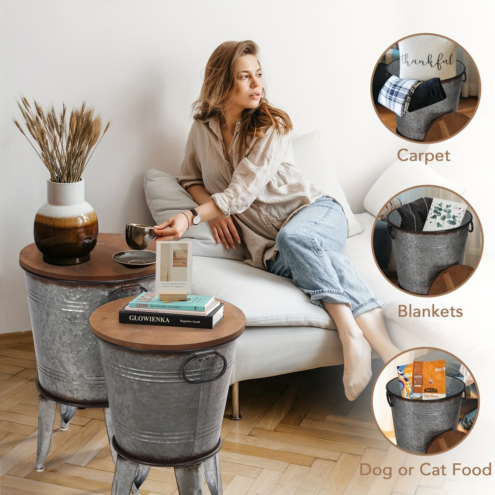 2-Piece Set Round End Table with Stackable Design for Work, Display, and Everyday Use detail image - detail view 7